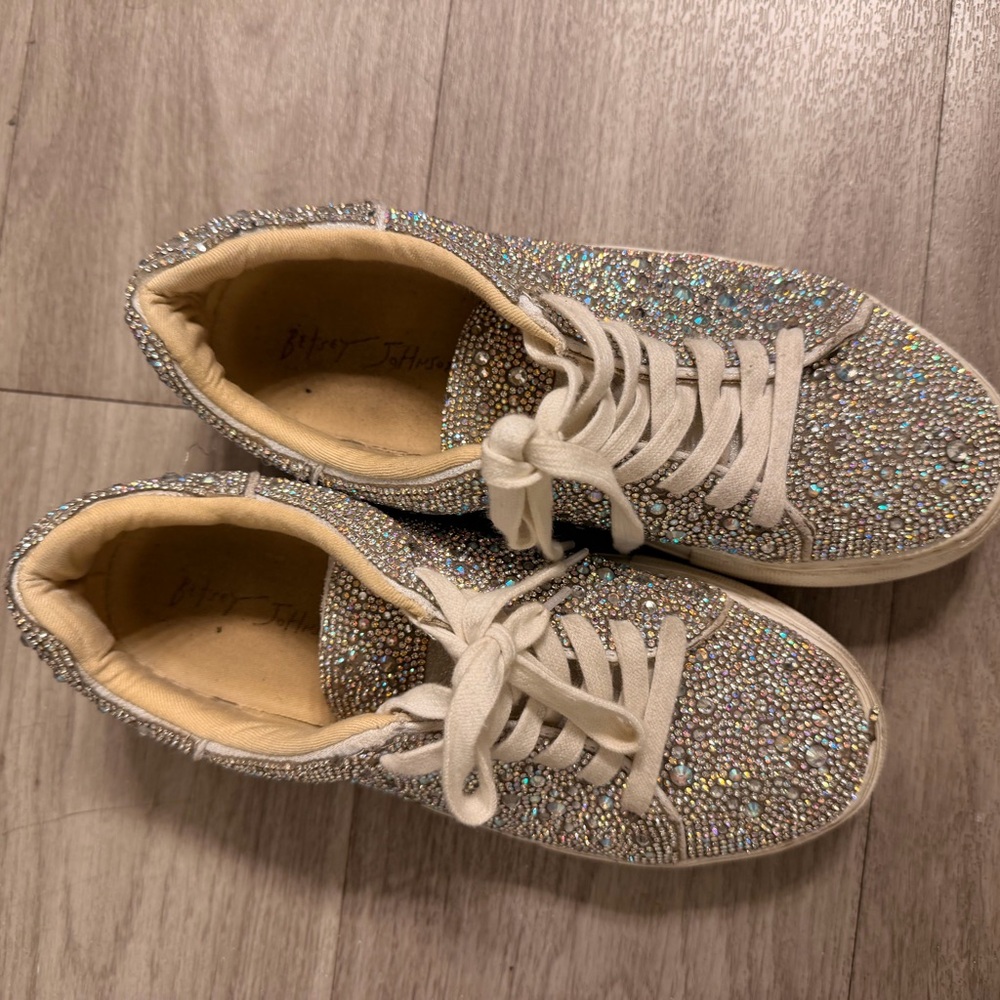 Betsey Johnson Crystal Embellished White Sneakers